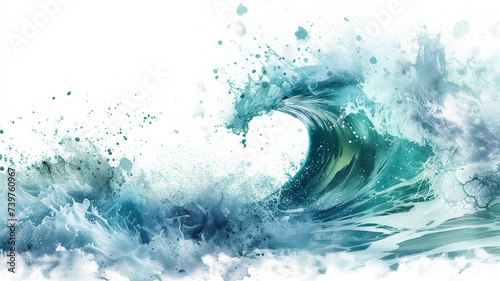 An abstract depiction of a powerful ocean wave, capturing the dynamic interaction of blue, aqua, and teal hues.