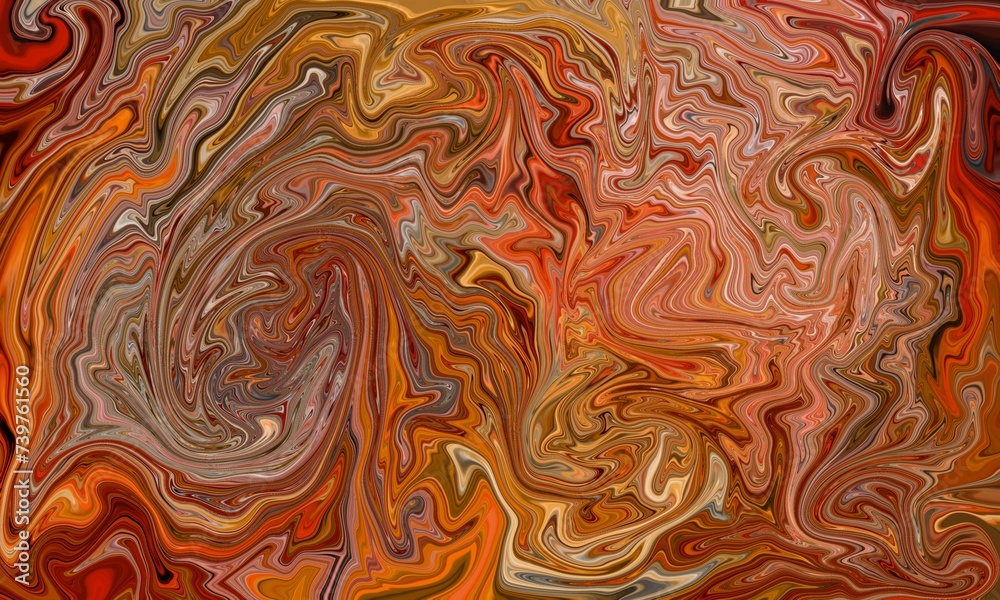 Abstract luxury dark orange ceramic texture. Liquid psychedelic art illustration background