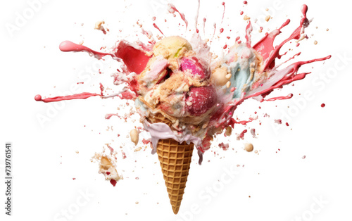 A scoop of ice cream with vibrant red, white, and blue sprinkles is presented. on a White or Clear Surface PNG Transparent Background.