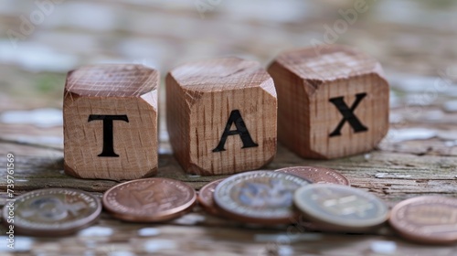 Concept of taxation with wooden blocks spelling 