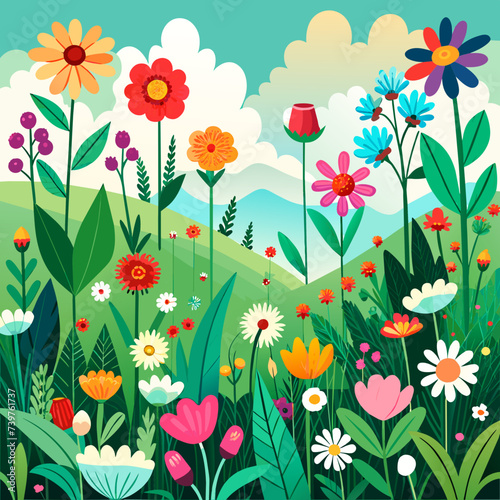 Field of Wildflowers in Cheerful Scattered Arrangement Seamless pattern © bingo