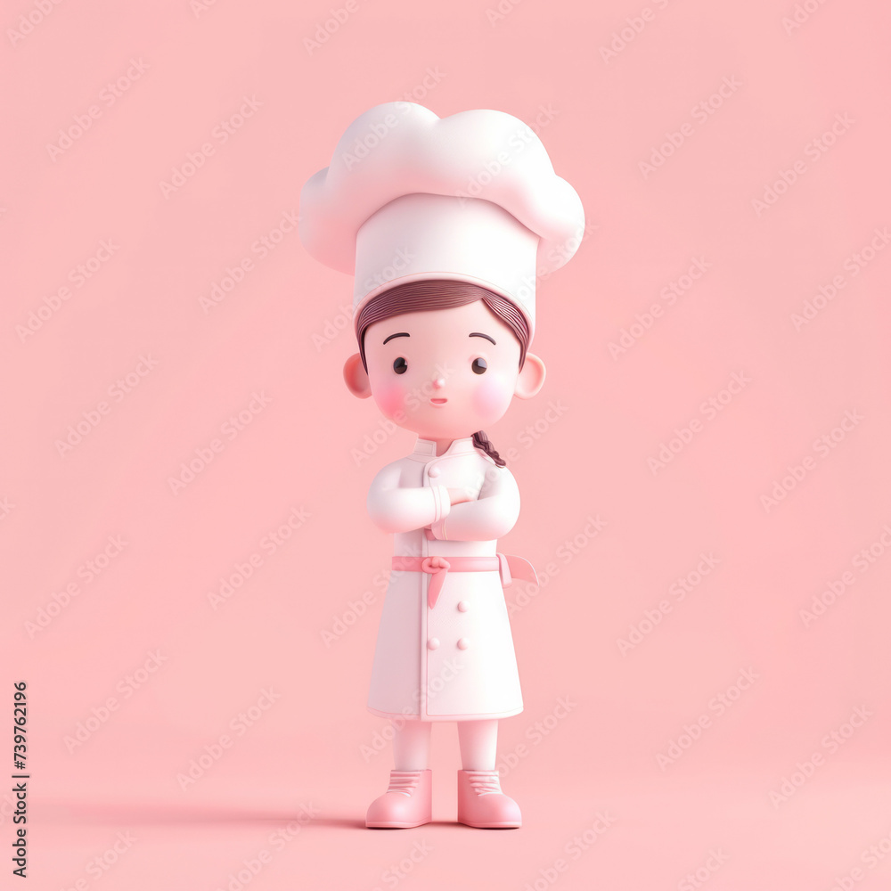 3D style cute cartoon character of a female professional chef worker 3D style cute cartoon character of a female professional chef worker