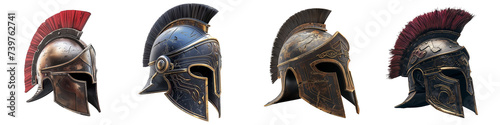 Set of gladiator helmets on PNGs transparent background.