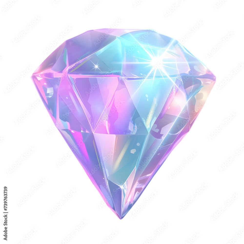 Holographic diamond crystal isolated on transparent background,transparency 