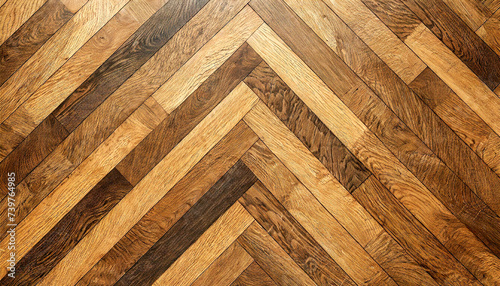 Closeup of a perfect herringbone wooden parquet. Texture and background, top view. Generative Ai.