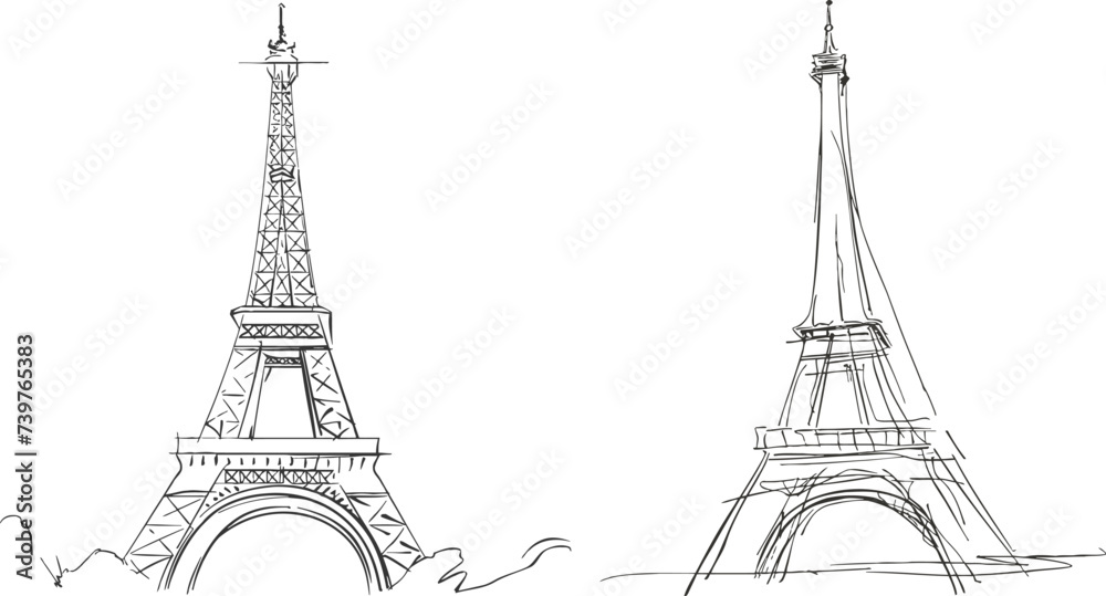 Eiffel tower sketch. Paris continuous line illustration