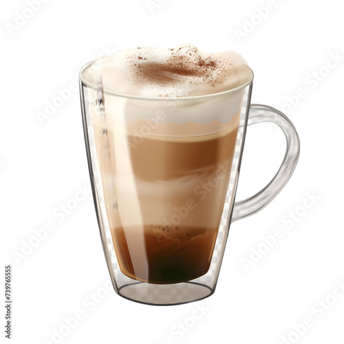 Latte coffee in a transparent glass cup isolated on transparent background 
