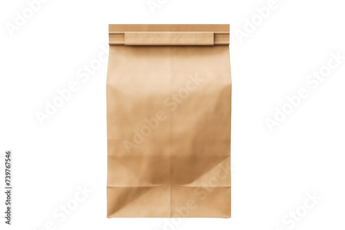 A plain brown paper bag sits , showcasing its simplicity and versatility. on a White or Clear Surface PNG Transparent Background.