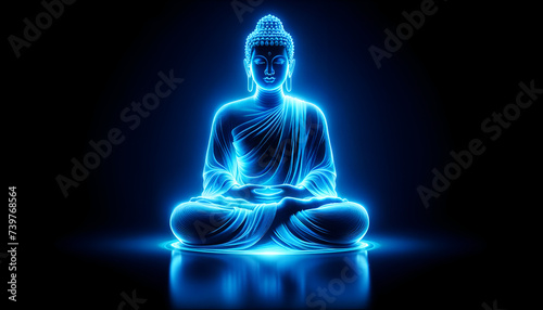 Digital enlightenment  A serene blue Buddha hologram  perfect for modern spiritual and meditative themes. Generative AI.