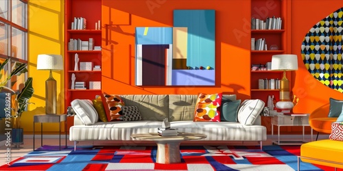 Living room interior design, Colorful pop art style background © CYBERUSS