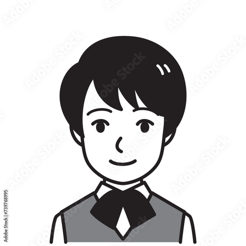 制服の女性　白黒
