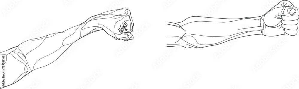Arm shows bicep fist. Continuous one line vector drawing Arm shows bicep fist. Continuous one line vector drawing