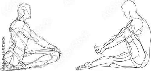continuous line drawing of man stretching his leg in yoga exercise
