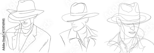 Continuous single drawn one line men hat hand-drawn picture silhouette