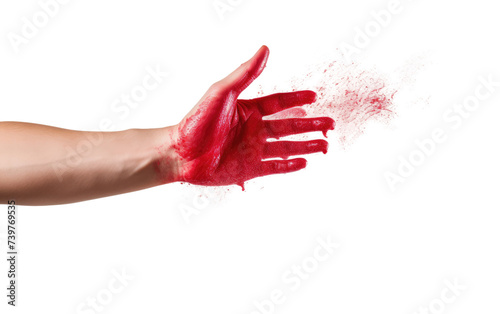 A photograph of a persons hand covered in red paint. on a White or Clear Surface PNG Transparent Background.