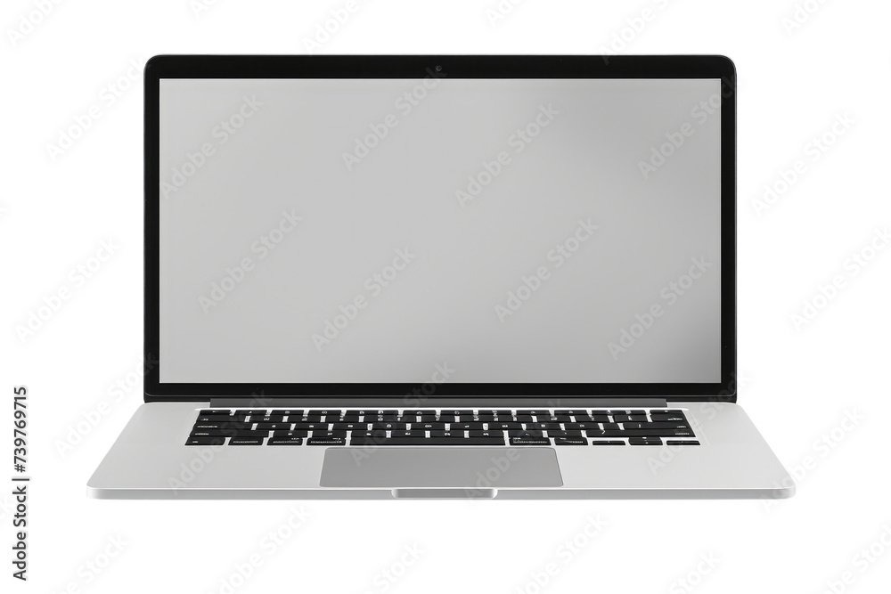 An open laptop computer displaying a blank screen, ready for input or customization. on a White or Clear Surface PNG Transparent Background. An open laptop computer displaying a blank screen, ready for input or customization. on a White or Clear Surface PNG Transparent Background.