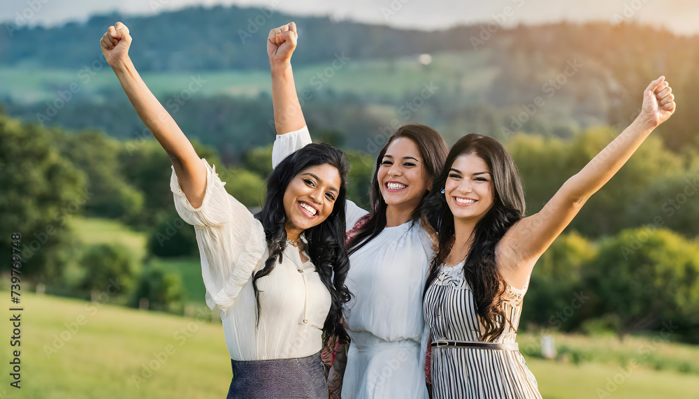 Happy cheering and excited group of women with freedom Happy cheering and excited group of women with freedom