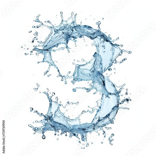 Blue water splash alphabet isolated on white background. Stylized font, capital number 3. Text made of water splashes, number 3. Transparent light blue wave in the shape of the number three. 