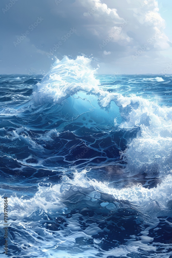 Fototapeta premium A Painting of a Wave in the Ocean