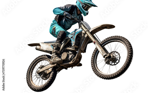A person defying gravity as they ride a dirt bike through the air. on a White or Clear Surface PNG Transparent Background.