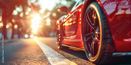 Blurred background accentuating a sleek sports car in motion. Concept Sports Car, Blurred Background, Motion, Sleek, Automobile