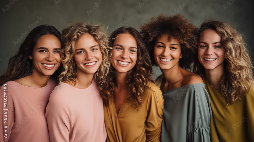 group of smiling friends in front of a dark background group of smiling friends in front of a dark background