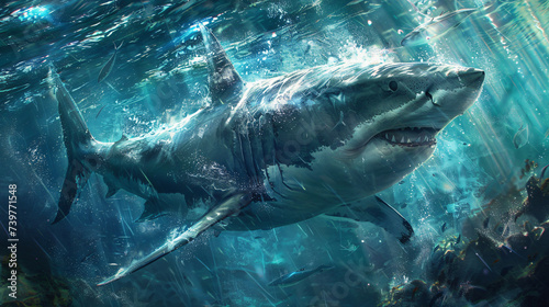 White Shark underwater on ocean © Salman