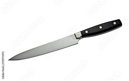 A photo of a knife with a black handle. on a White or Clear Surface PNG Transparent Background.