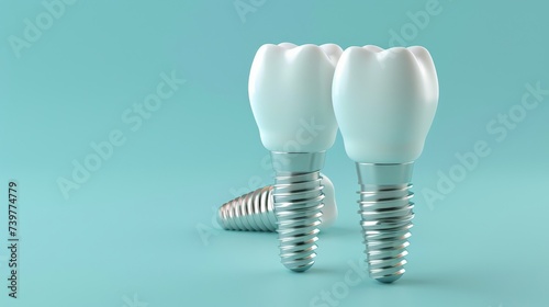 set of dental implants on a light blue background