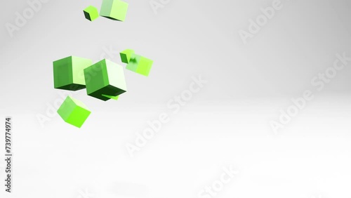 Abstract animation motion graphics with cubes in white light studio, video geometric 3d background with copyspace