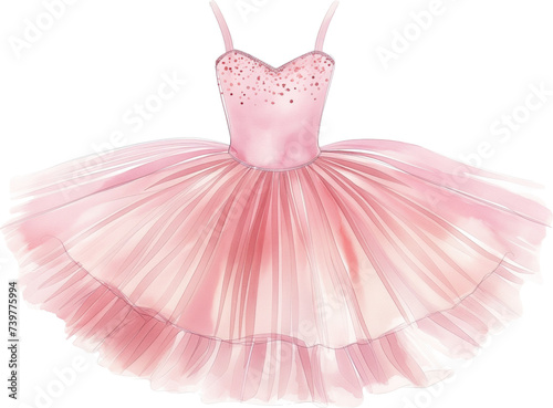 Watercolor of pink ballet dress isolated.