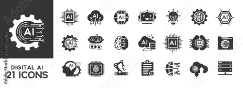 Digital icon Ai artificial intelligence. New modern icon concept of AI technology and its possibilities, machine learning, smart robots. Pictograms icons ai, robot, iot,