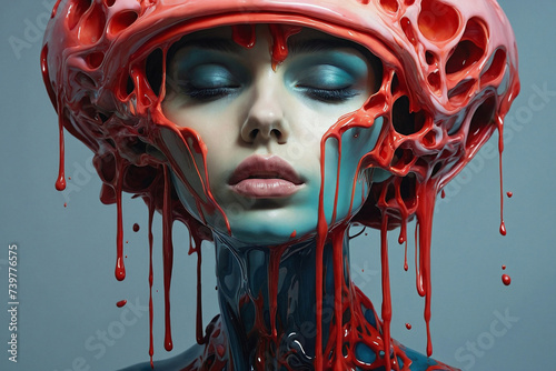 Close up of a female model with colorful paint melts