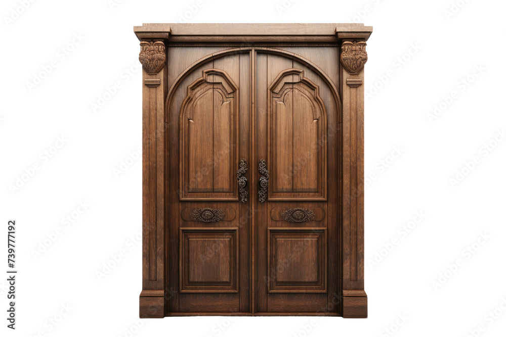 Handcrafted Wooden Door Isolated On Transparent Background