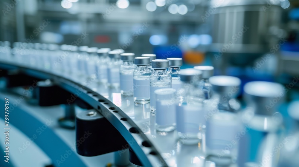 Medical vials on production line at pharmaceutical factory, Pharmaceutical machine working pharmaceutical glass bottles production line, health care, pandemic Medical vials on production line at pharmaceutical factory, Pharmaceutical machine working pharmaceutical glass bottles production line, health care, pandemic