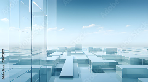 a visually captivating desktop wallpaper featuring the concept of minimalist abstract glass architecture. Employ negative space and minimalist design elements to convey modernity and a sense of cleanl photo