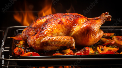 Turkey in the oven cooking on fire