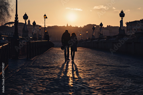 Young Couple Enjoying Sunset Views Over Rome