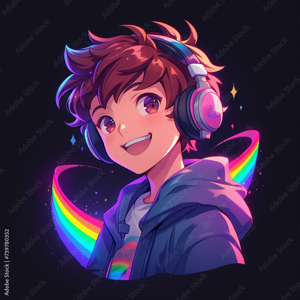 Rainbow young gay avatar, happy smiling, luxury modern logo in vector flat style Rainbow young gay avatar, happy smiling, luxury modern logo in vector flat style