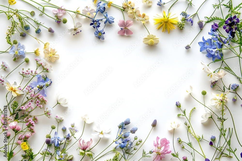 Soft blue empty spring frame with flowers isolated on white background Generative Ai Soft blue empty spring frame with flowers isolated on white background Generative Ai