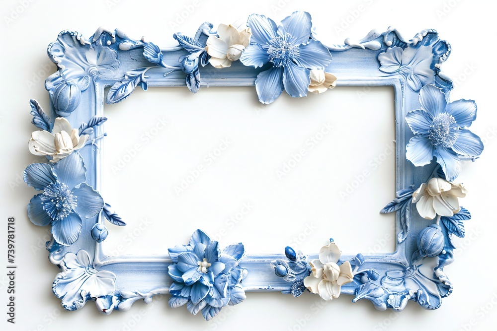Soft blue empty spring frame with flowers isolated on white background Generative Ai Soft blue empty spring frame with flowers isolated on white background Generative Ai