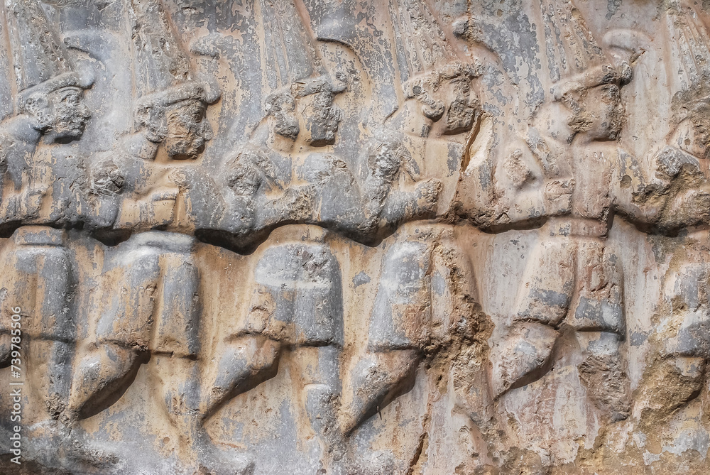 Hattusha the capital of the Hittites and its wall reliefs entrance gates nature and ruins on a sunny day