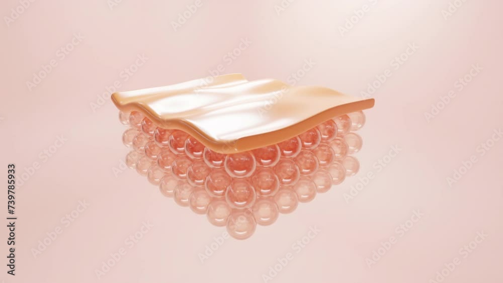 3d Animation Serum through the skin cells for repair wrinkles. Skin structure layer microstructure. Concept for Repair skin cell. Skin collagen up.	