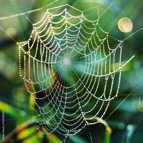 Ethereal Morning Dew - Spider web with dew against a dreamy light background