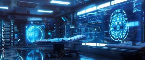 displaying medical data in the room, in the style of futuristic digital art
