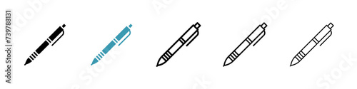 Writing Implement Vector Icon Set. Quill and inkwell vector symbol for UI design.
