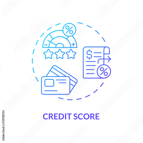 Credit score blue gradient concept icon. Analysis of credit files. Creditworthiness. P2P lending. Round shape line illustration. Abstract idea. Graphic design. Easy to use in marketing