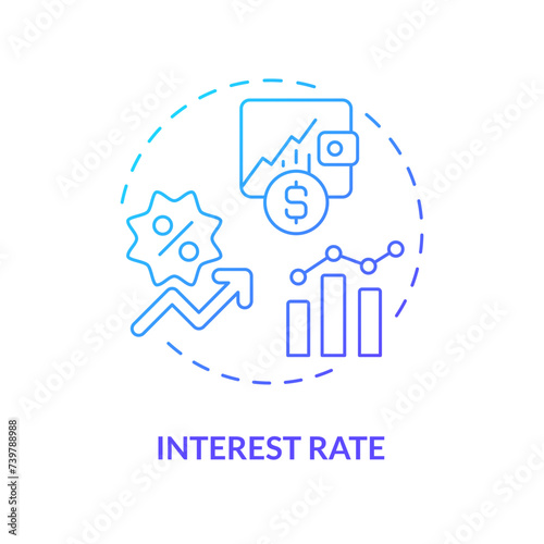 Interest rate blue gradient concept icon. Amount of interest due per period. Amount lent, deposited. Round shape line illustration. Abstract idea. Graphic design. Easy to use in marketing