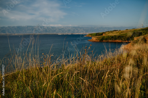 Beautiful landscape of Croatia  Croatia coast  blue water of adriatic sea with shoreline.