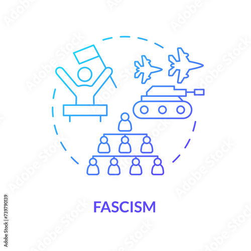 Faschism ideology blue gradient concept icon. Militaristic politic, dictatorship regime. Discrimination policy, autocracy. Round shape line illustration. Abstract idea. Graphic design. Easy to use